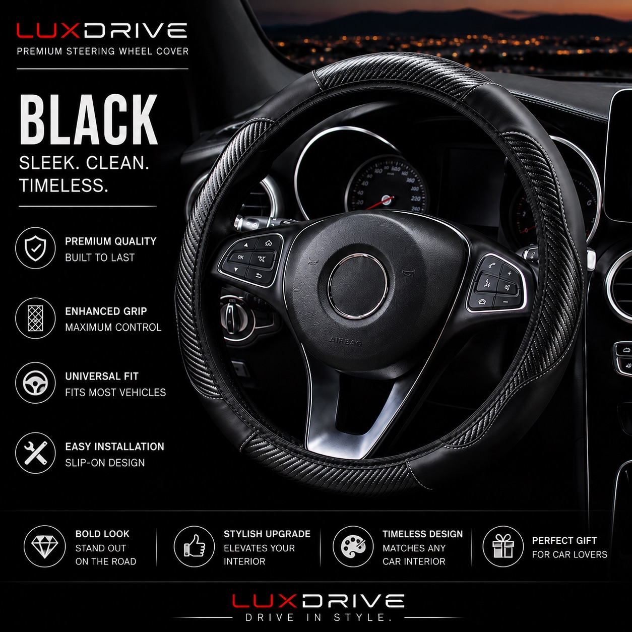 LuxDrive Carbon Fiber Sport Car Steering Wheel Cover