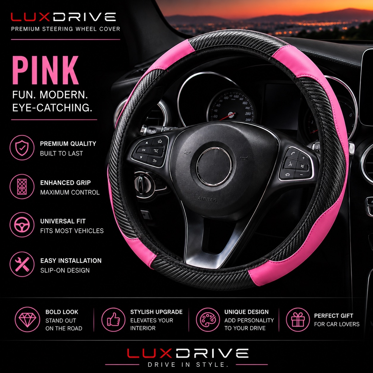 LuxDrive Carbon Fiber Sport Car Steering Wheel Cover