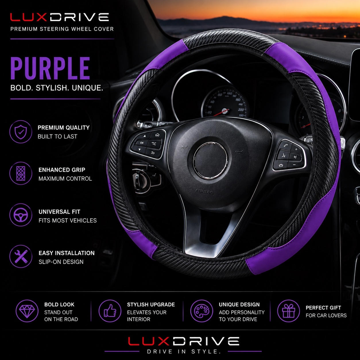 LuxDrive Carbon Fiber Sport Car Steering Wheel Cover